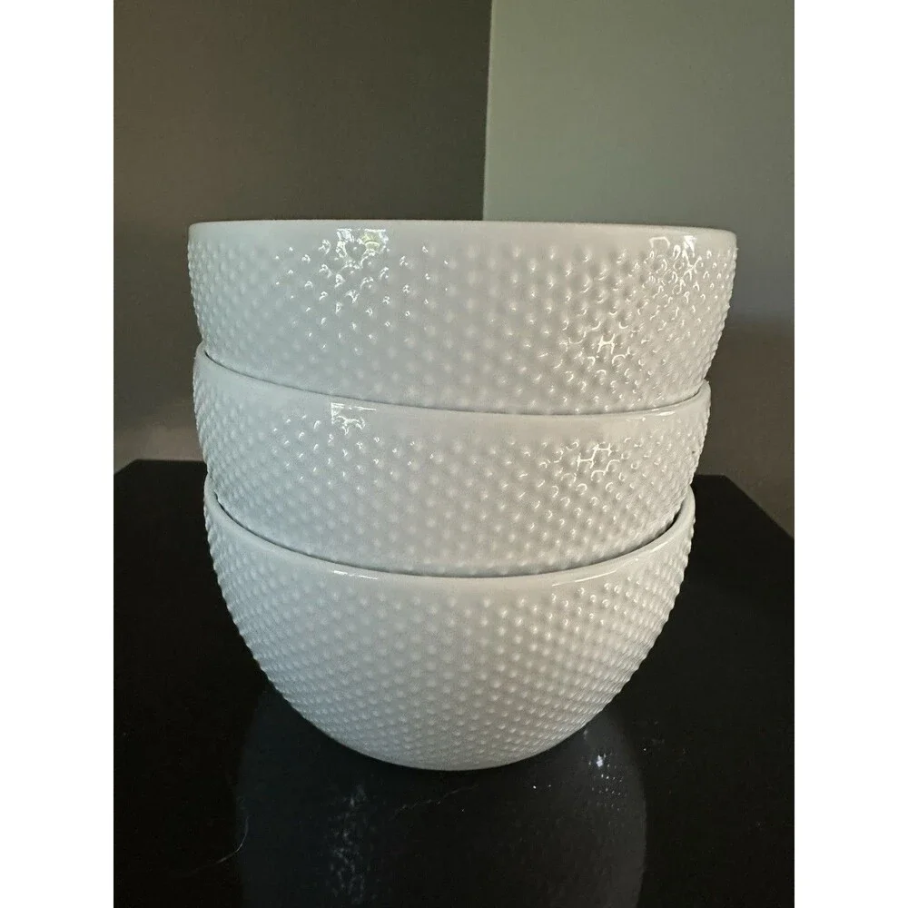 Crate & Barrel Tamiko Cereal Bowl *DISCONTINUED* Textured Porcelain Set Of 3
